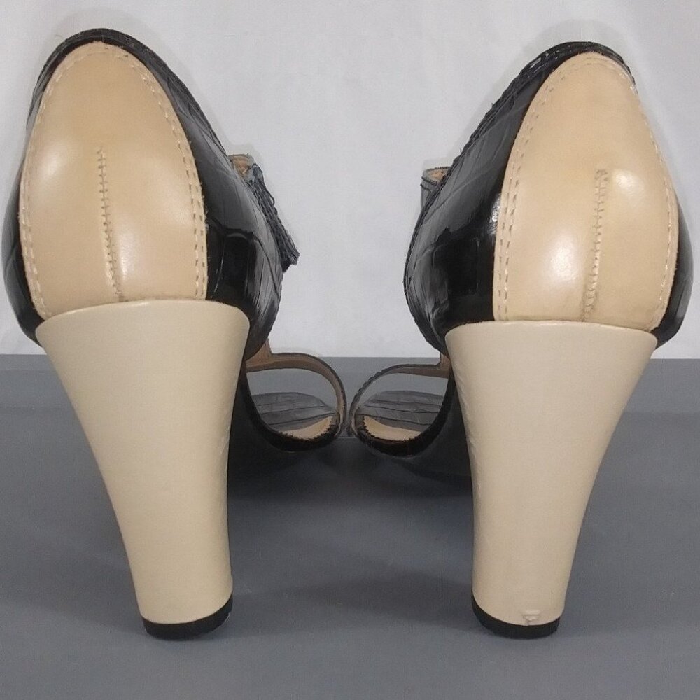 Franko Sarto Women's black/beige Open Toe Buckle Strap Heel Shoes size 8.5m - Picture 3 of 9